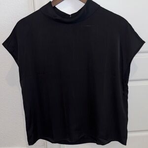JODIFL Black Cap-Sleeve Mock Neck Blouse